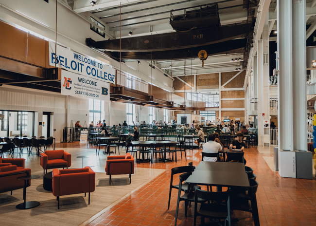 A former power plant at Beloit College now houses the industrial-chic Hamiltons Café.  Photo courtesy of Beloit College/Bon Appétit Management