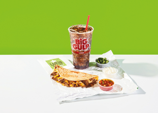  7-Eleven has its own portfolio of company-owned chains, including Laredo Taco Company. Products in this Mexican combo sport both Loredo Taco branding and 7-Eleven’s Big Gulp beverage branding.  Photos courtesy of 7-Eleven