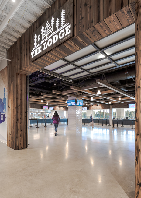 Employees entering  The Lodge at Snowflake’s Bellevue, Wash., building are greeted by a large, open servery space.