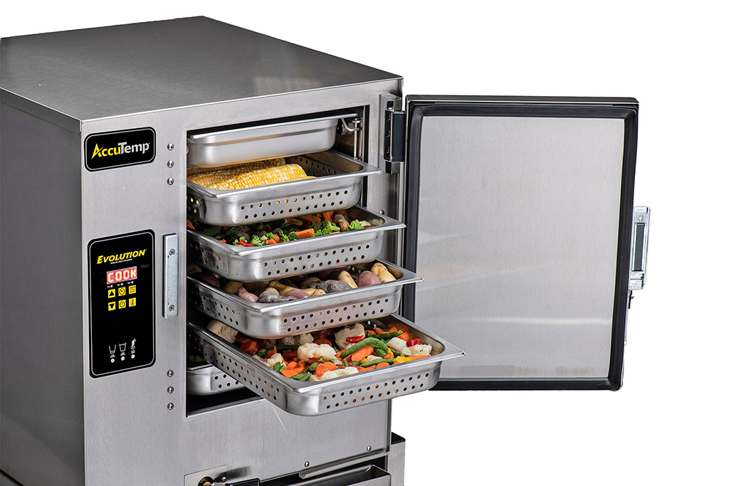 AccuTemp’s Evolution™ steamer not only offers traditional steaming, but its revolutionary design allows for rethermalizing and hot holding.